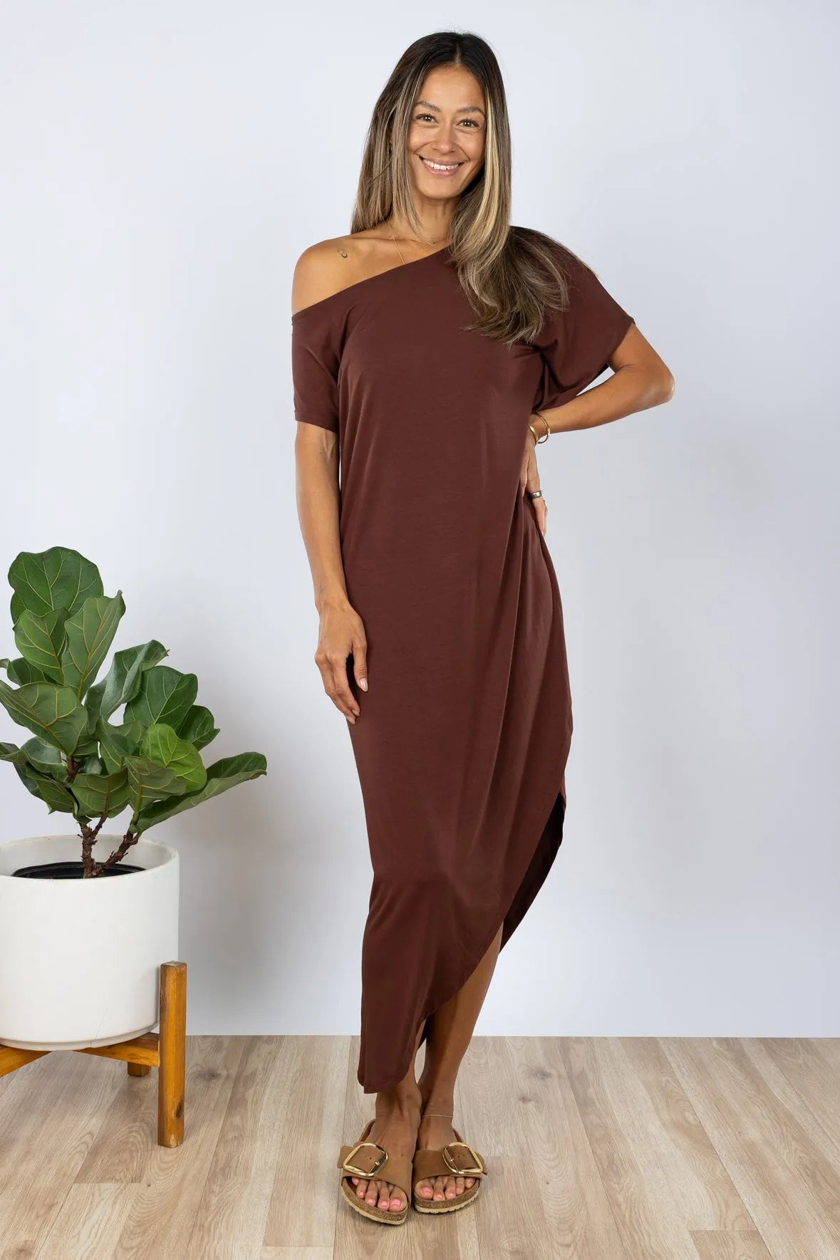 PRE-SALE Lola Asymmetrical Dress (Chocolate)