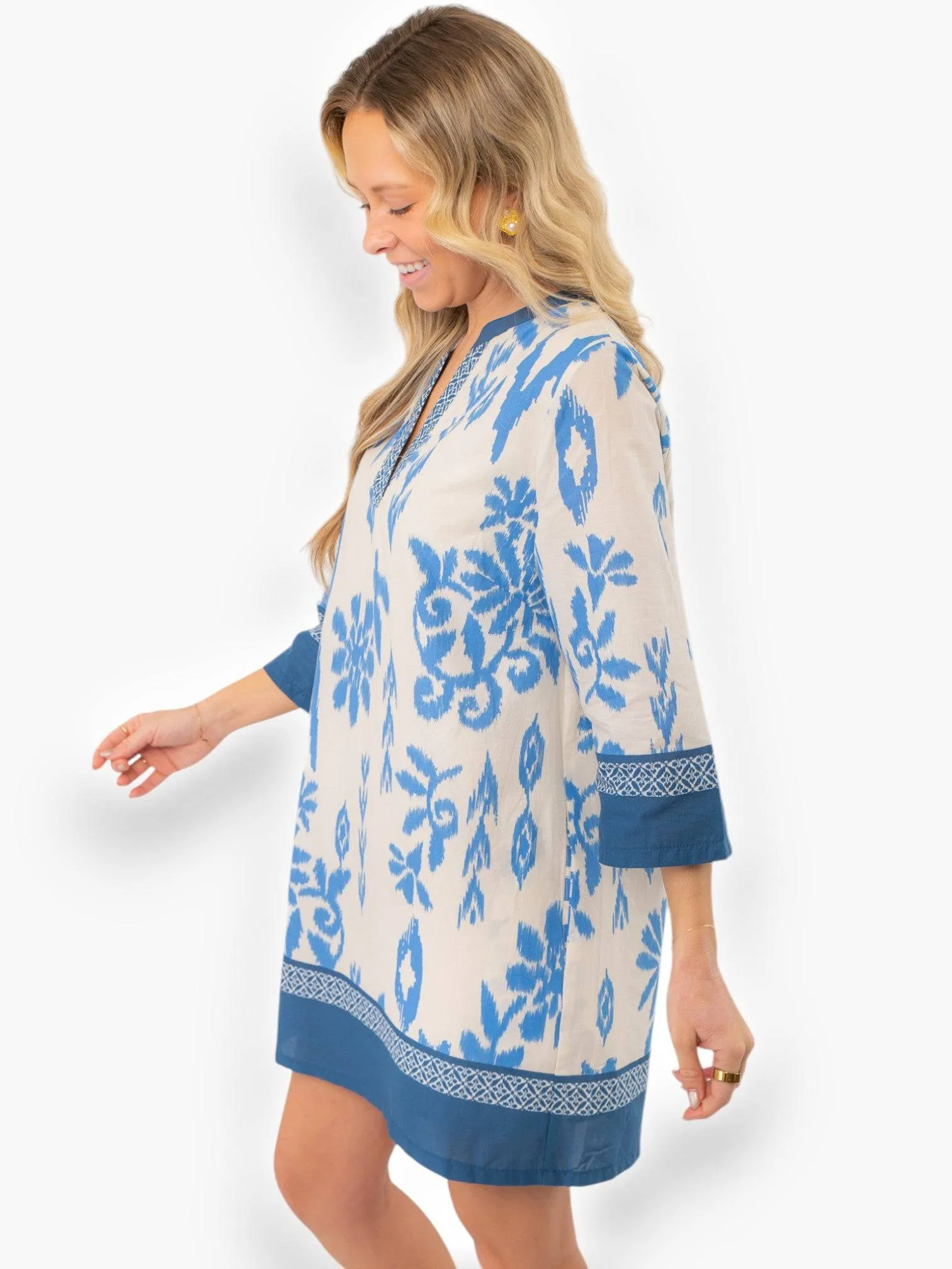 Priscilla Blue Print Kaftan Dress