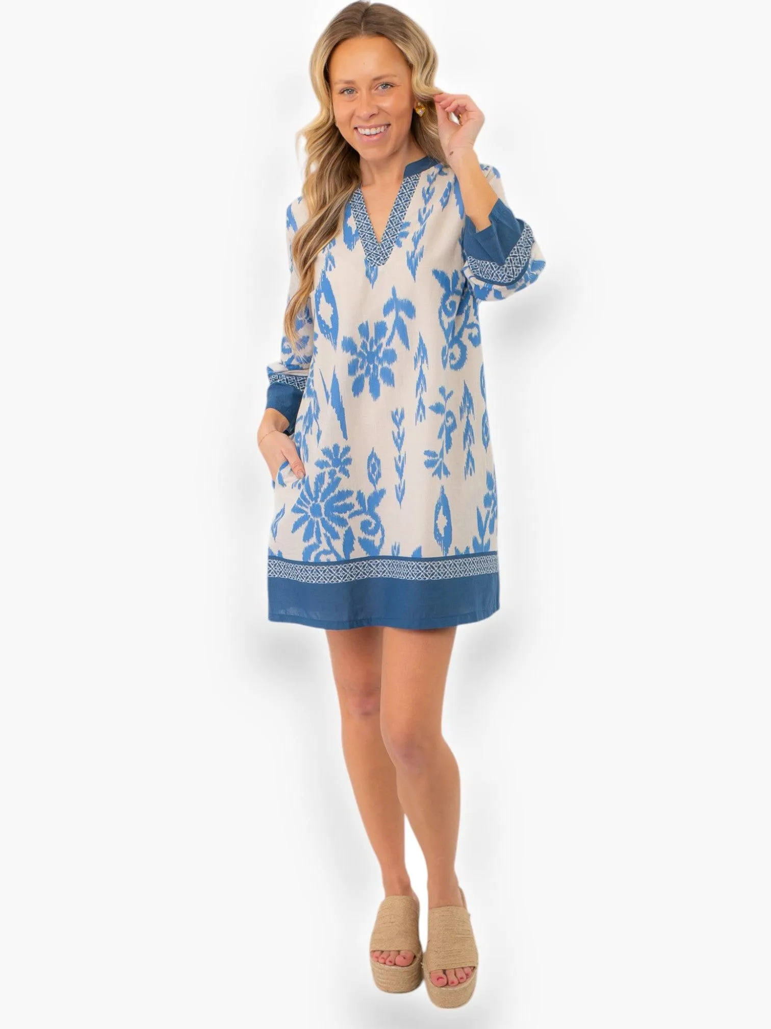 Priscilla Blue Print Kaftan Dress