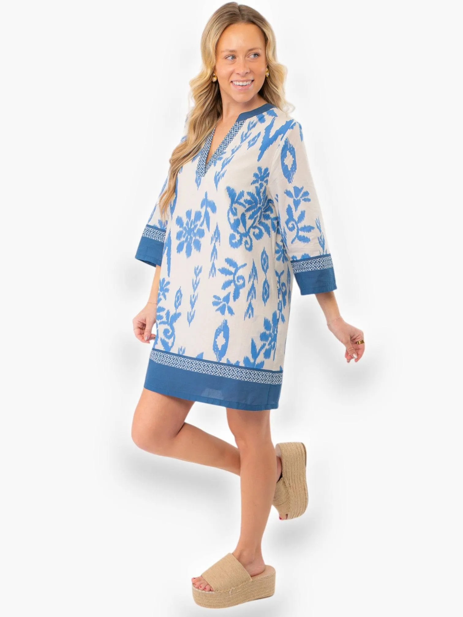 Priscilla Blue Print Kaftan Dress
