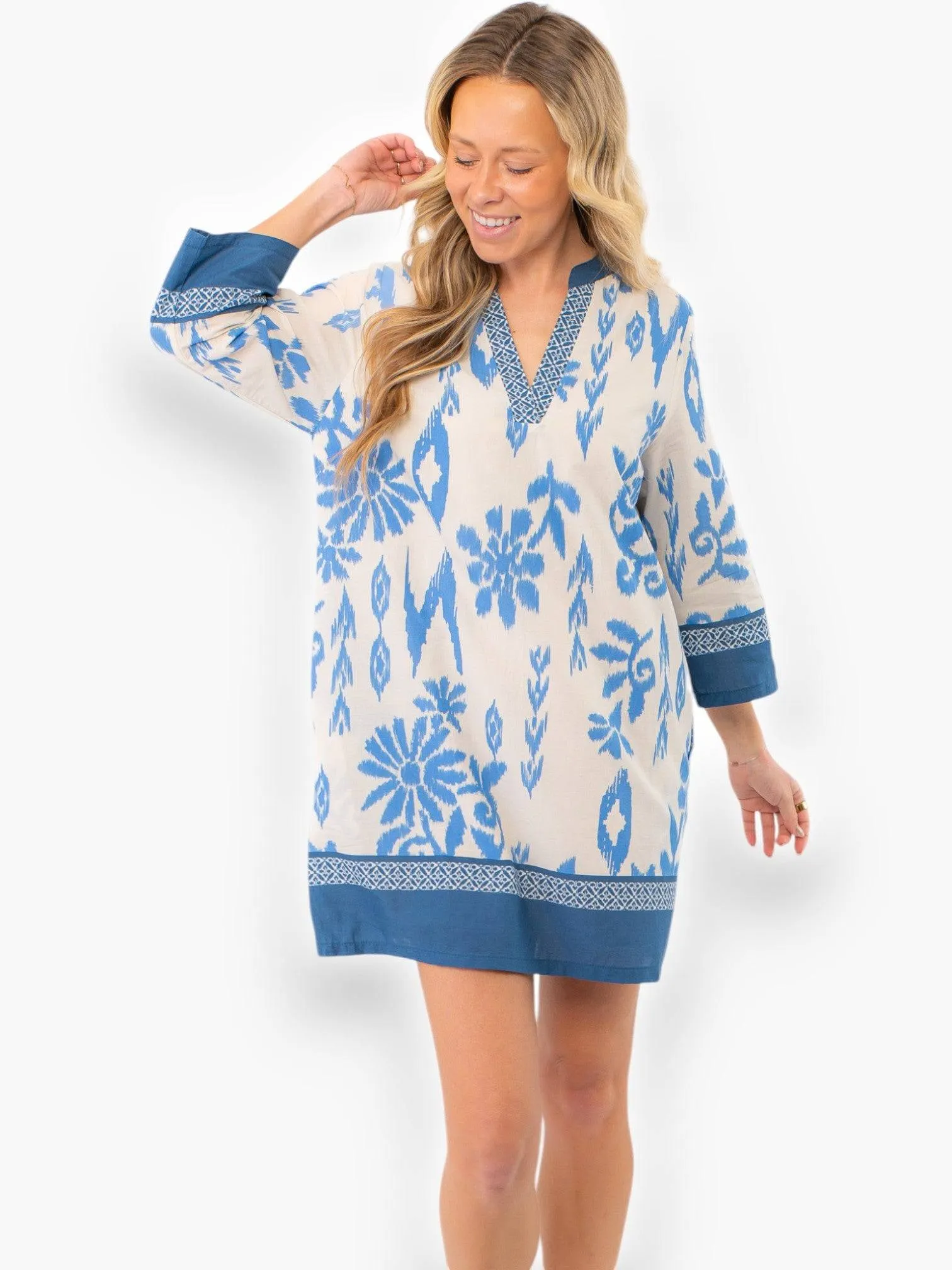 Priscilla Blue Print Kaftan Dress