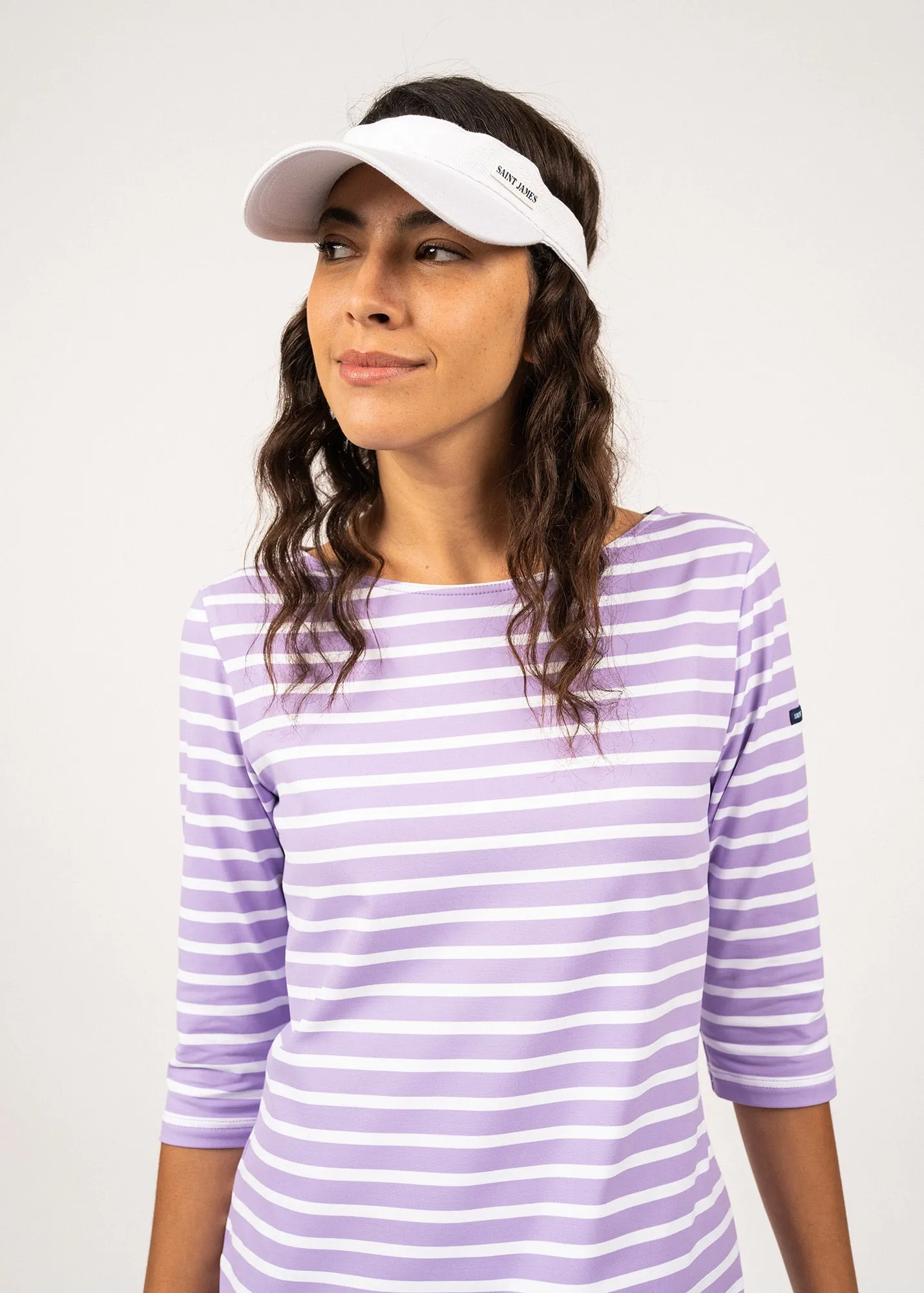 PROPRIANO - Form-Fitting Nautical Stripe Dress | Anti-UV Stretch Fabric (LILAC / WHITE)