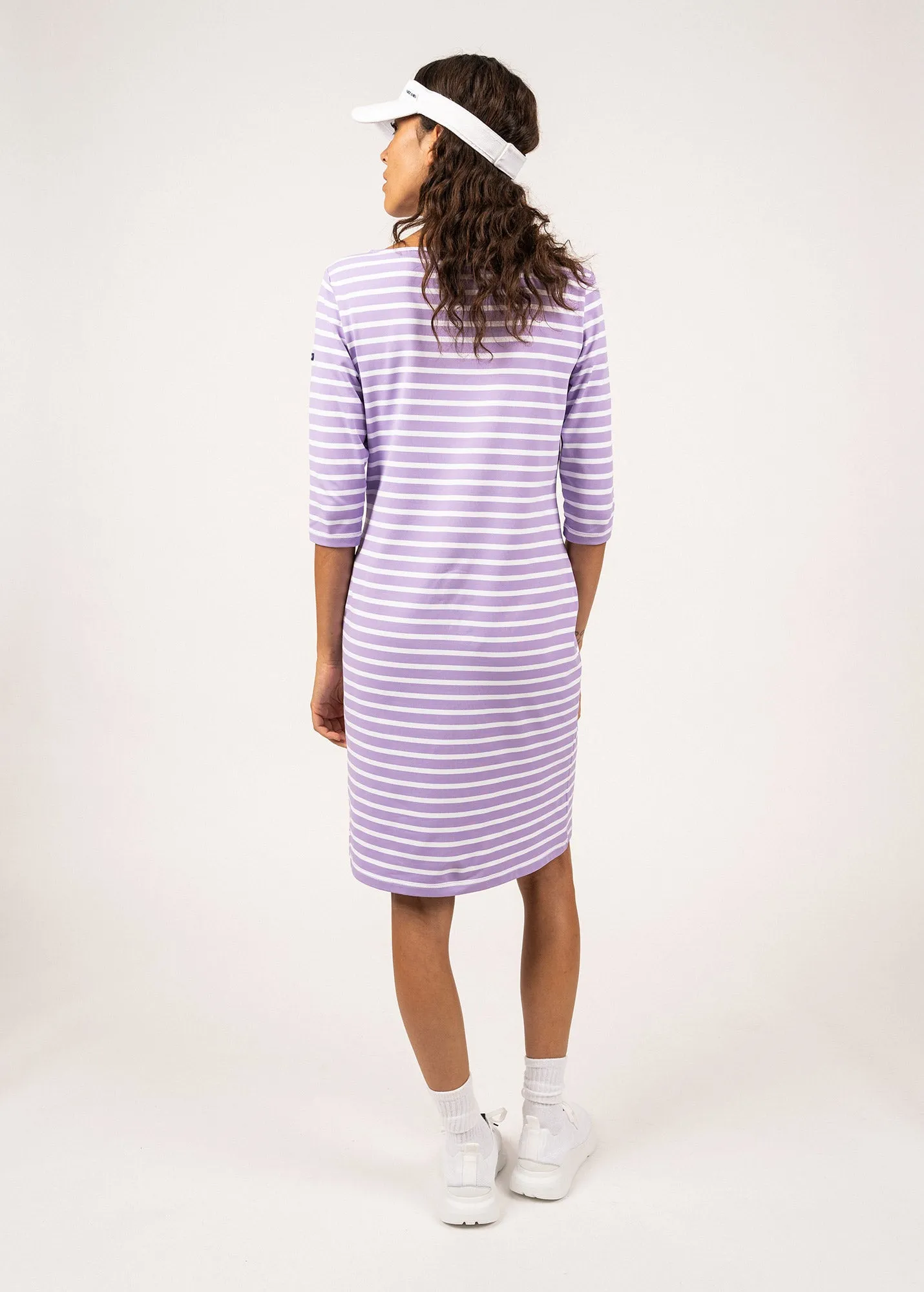 PROPRIANO - Form-Fitting Nautical Stripe Dress | Anti-UV Stretch Fabric (LILAC / WHITE)