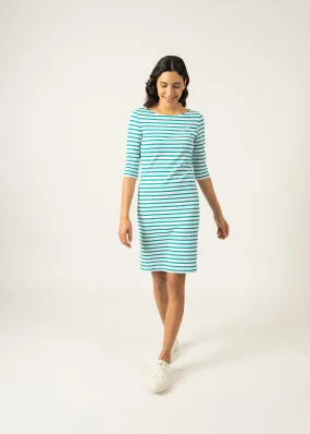 PROPRIANO - Form-Fitting Nautical Stripe Dress | Anti-UV Stretch Fabric (WHITE / ABSINTHE GREEN)
