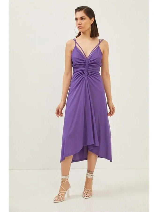 Purple Strap Draped Detailed Dress