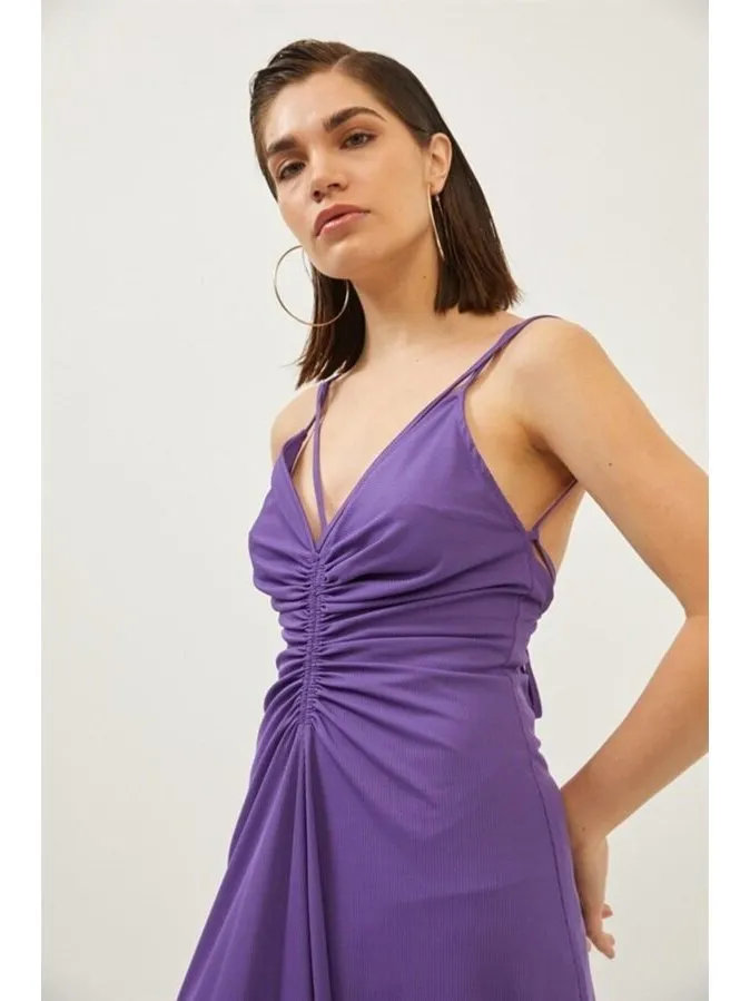 Purple Strap Draped Detailed Dress