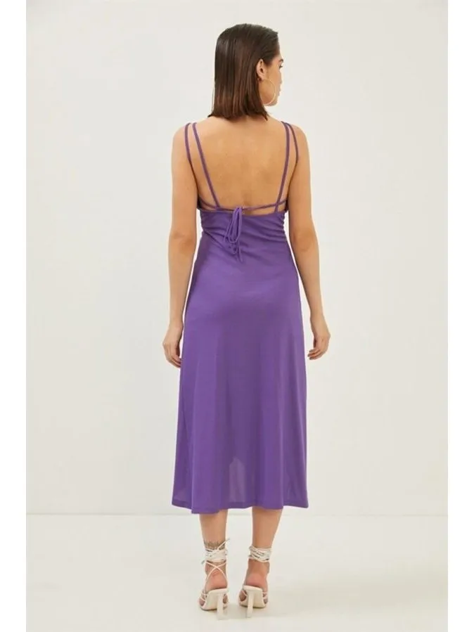 Purple Strap Draped Detailed Dress