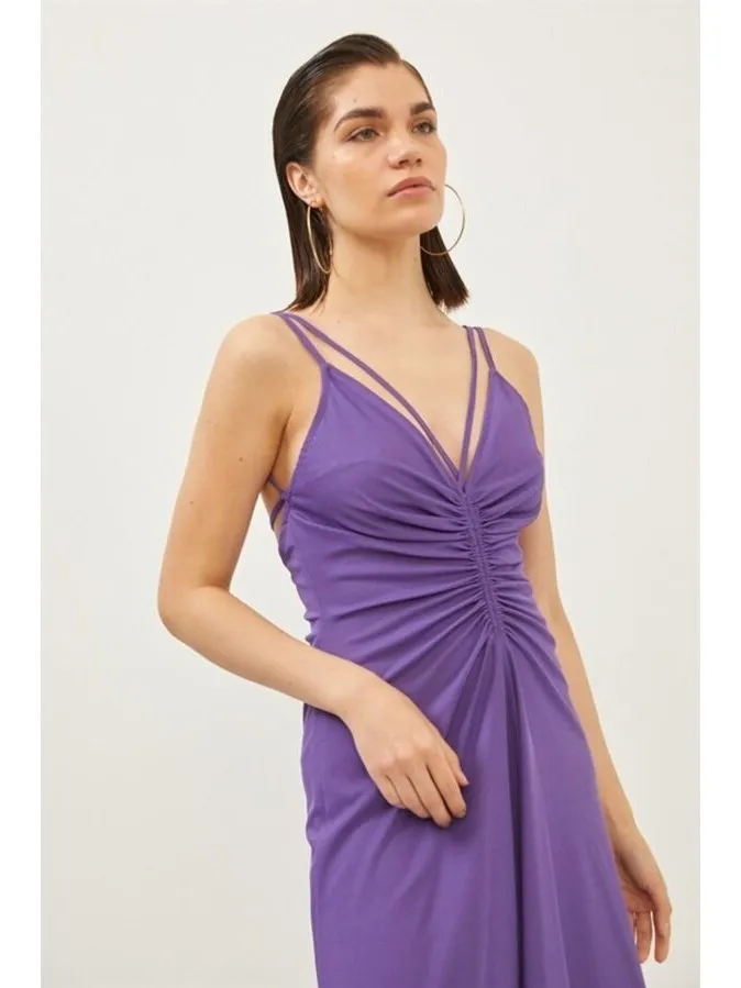 Purple Strap Draped Detailed Dress