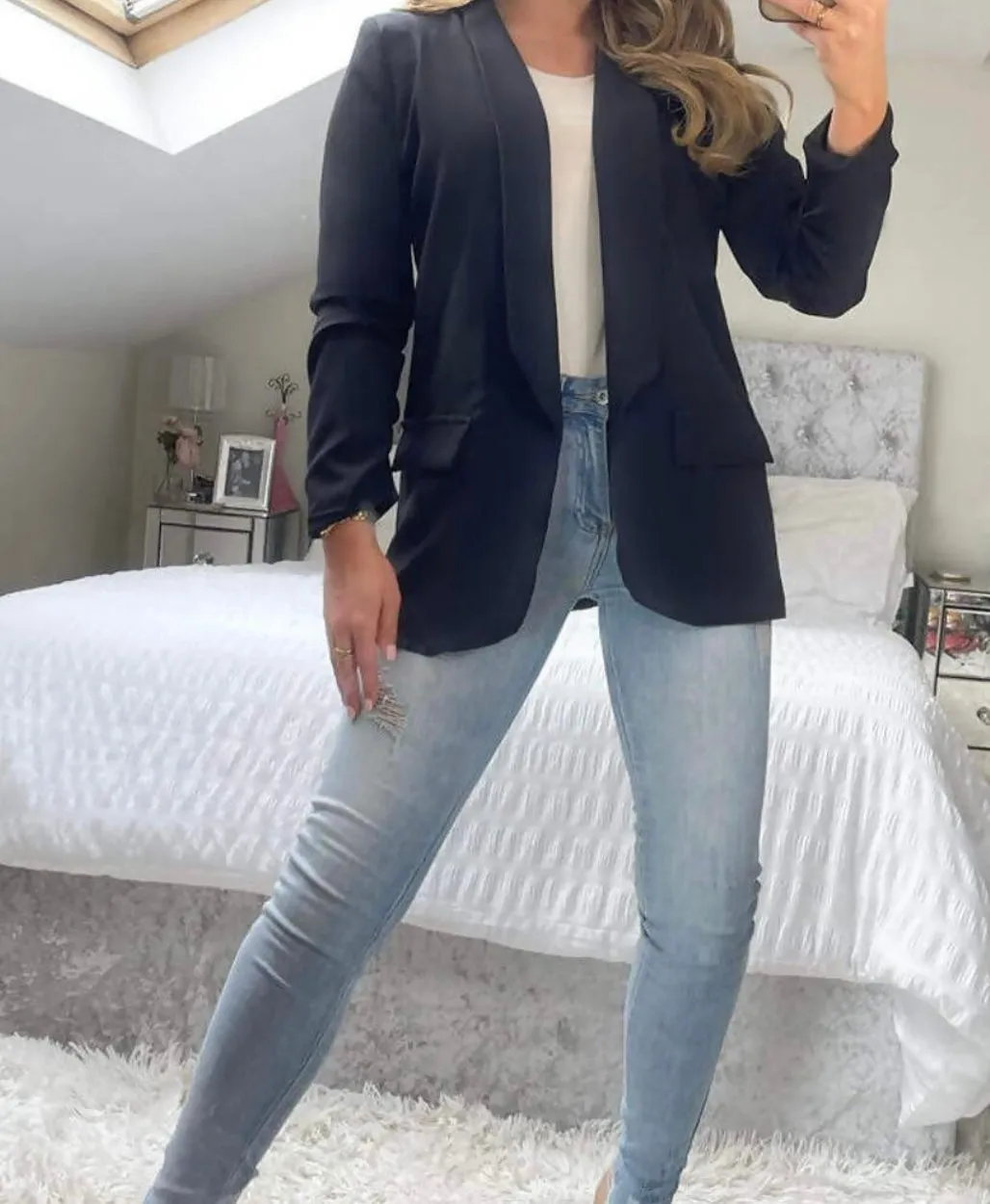 Ruched Sleeve Lined Blazer