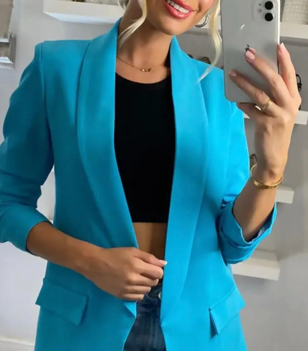 Ruched Sleeve Lined Blazer