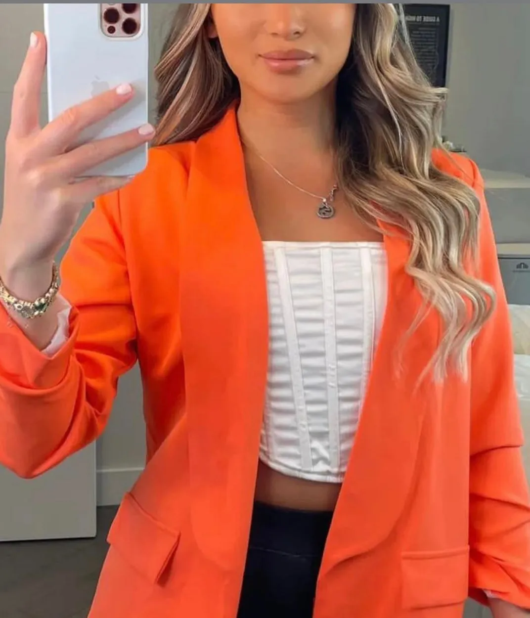Ruched Sleeve Lined Blazer