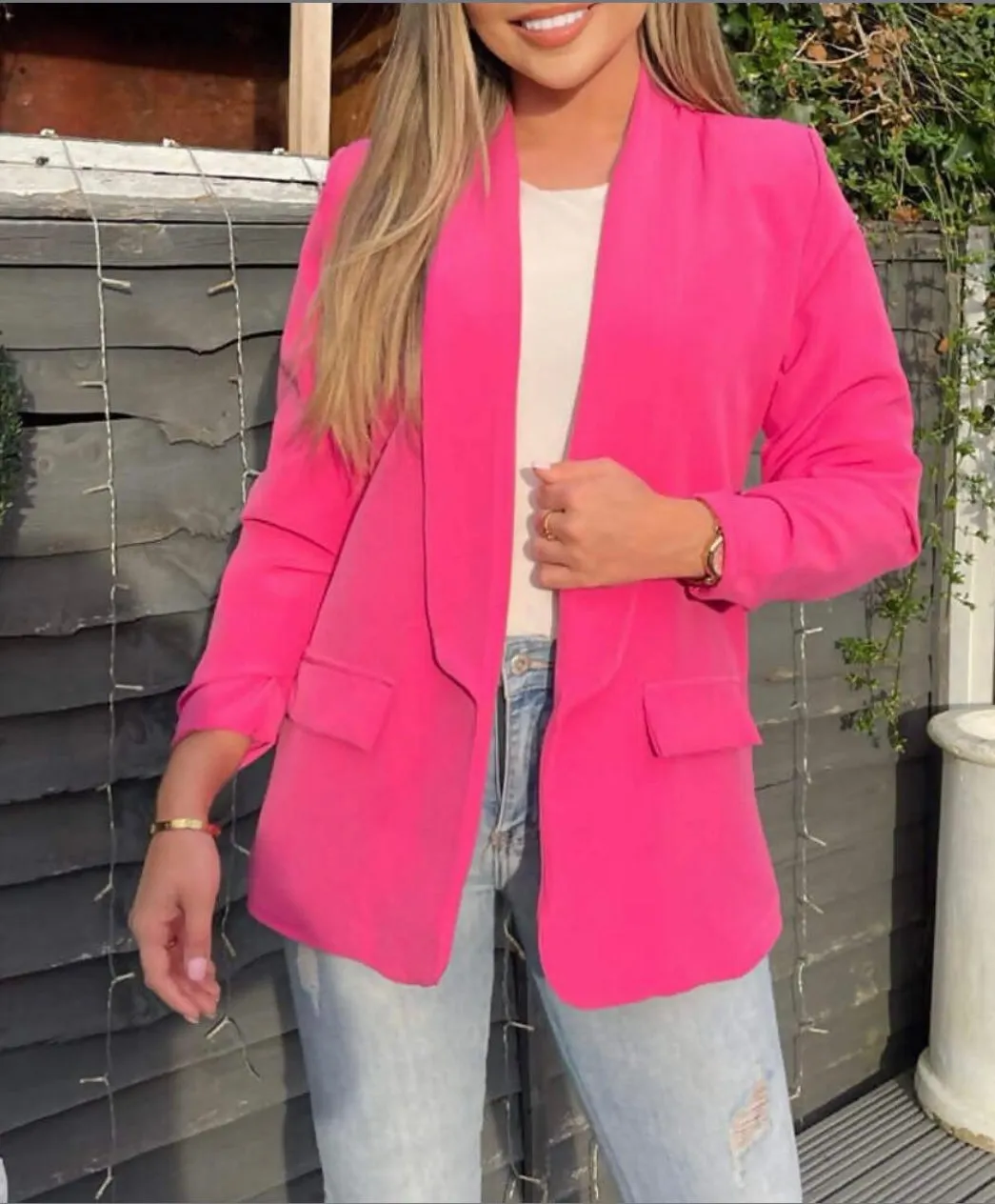 Ruched Sleeve Lined Blazer