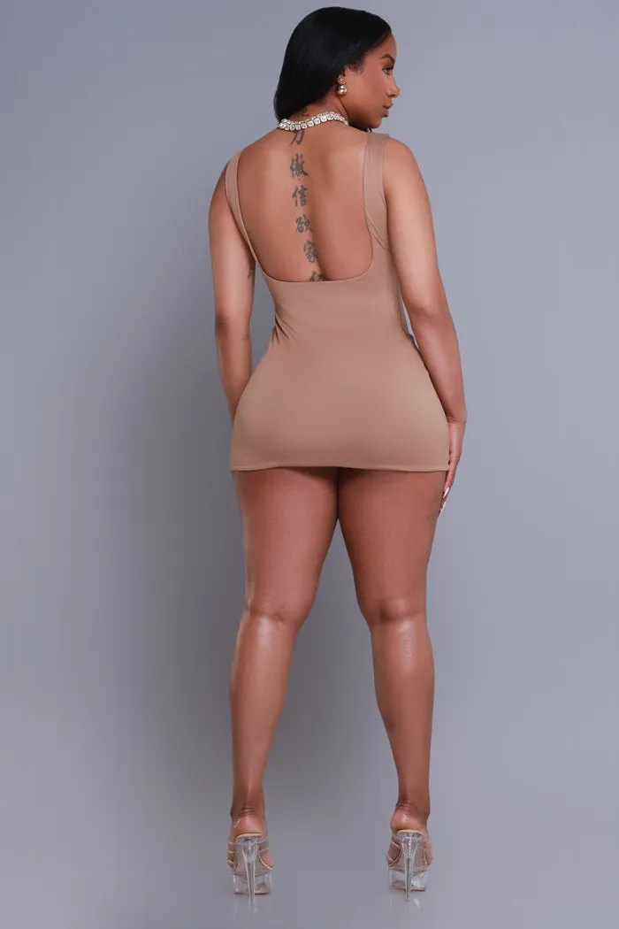 Second Skin Sculpting Open Back Mini Dress - Latte
