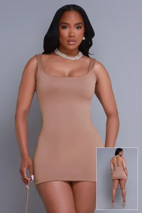 Second Skin Sculpting Open Back Mini Dress - Latte