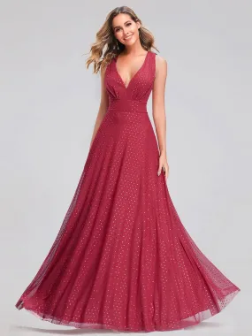 Shimmery Formal Maxi Dress with Deep V Neck