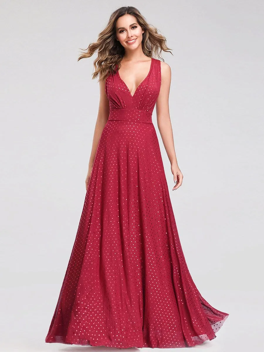 Shimmery Formal Maxi Dress with Deep V Neck