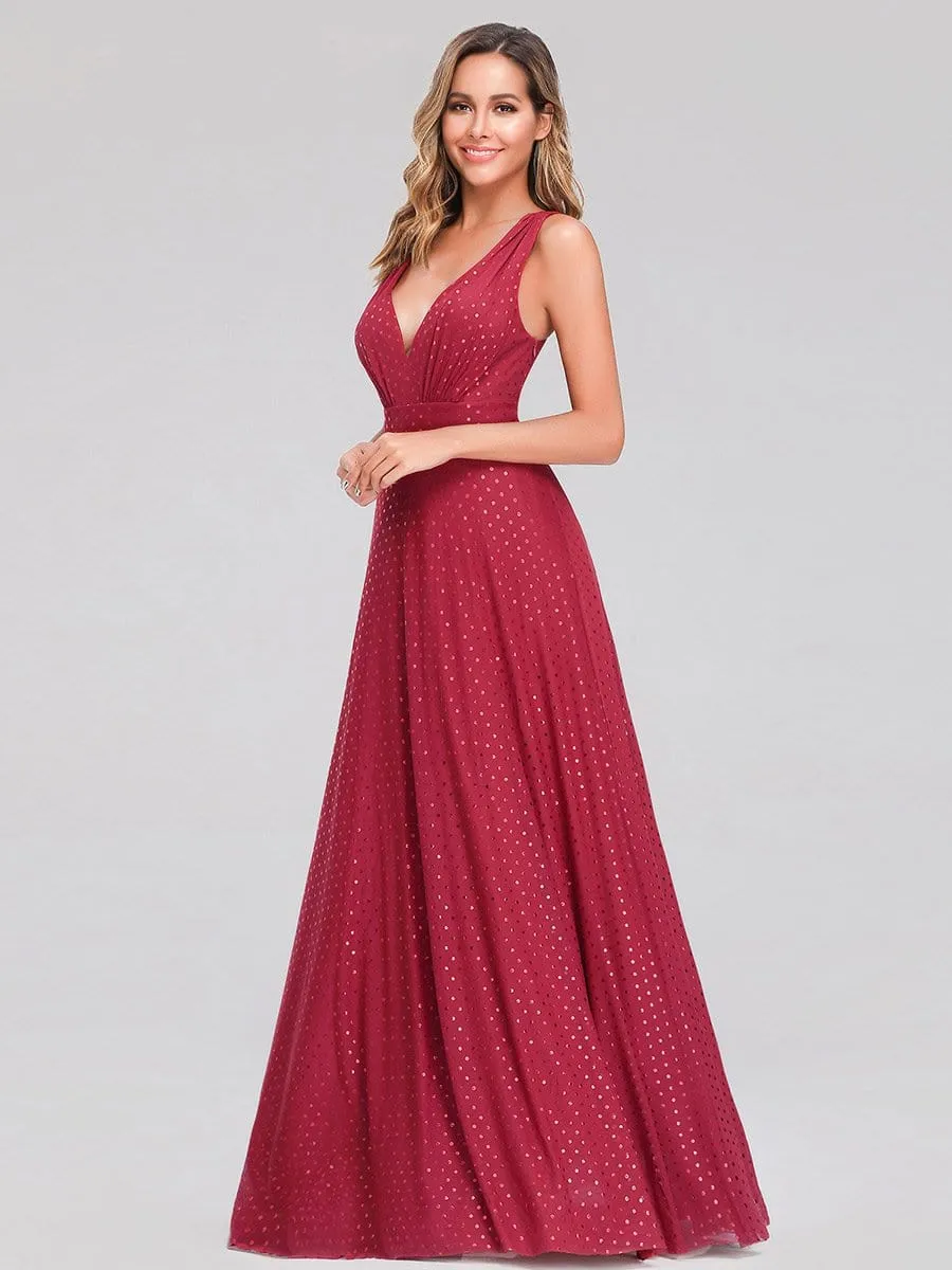 Shimmery Formal Maxi Dress with Deep V Neck