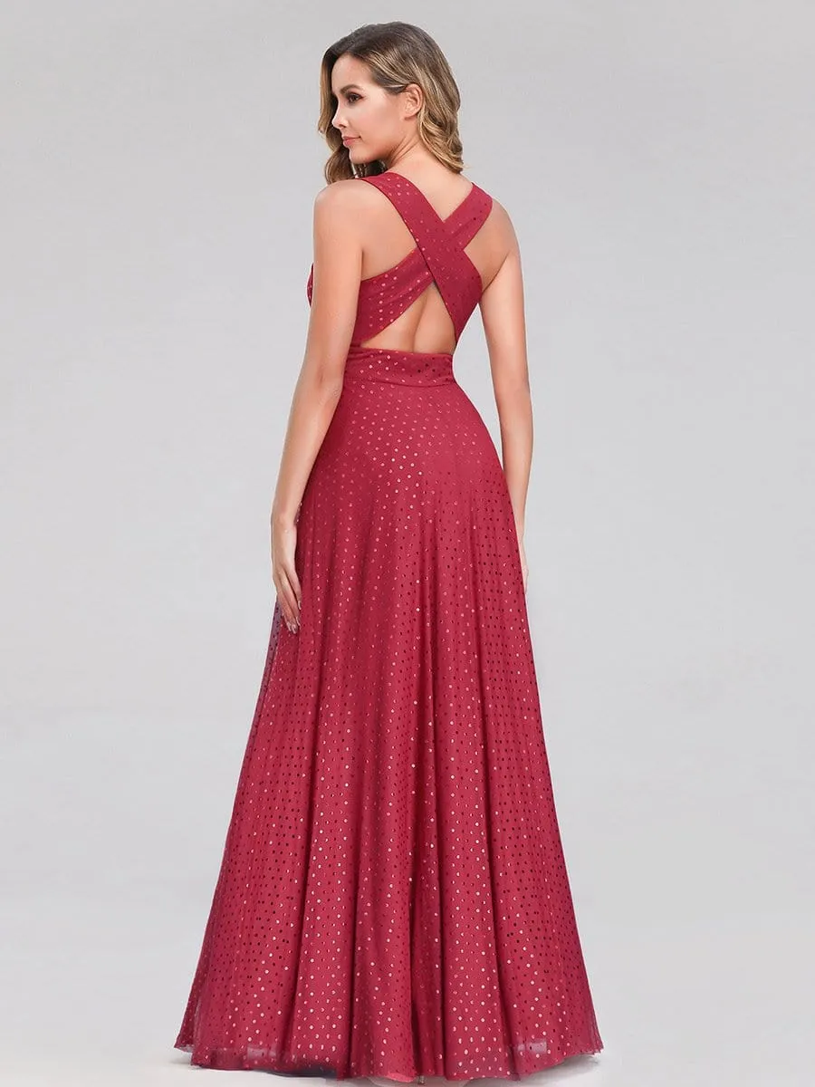 Shimmery Formal Maxi Dress with Deep V Neck