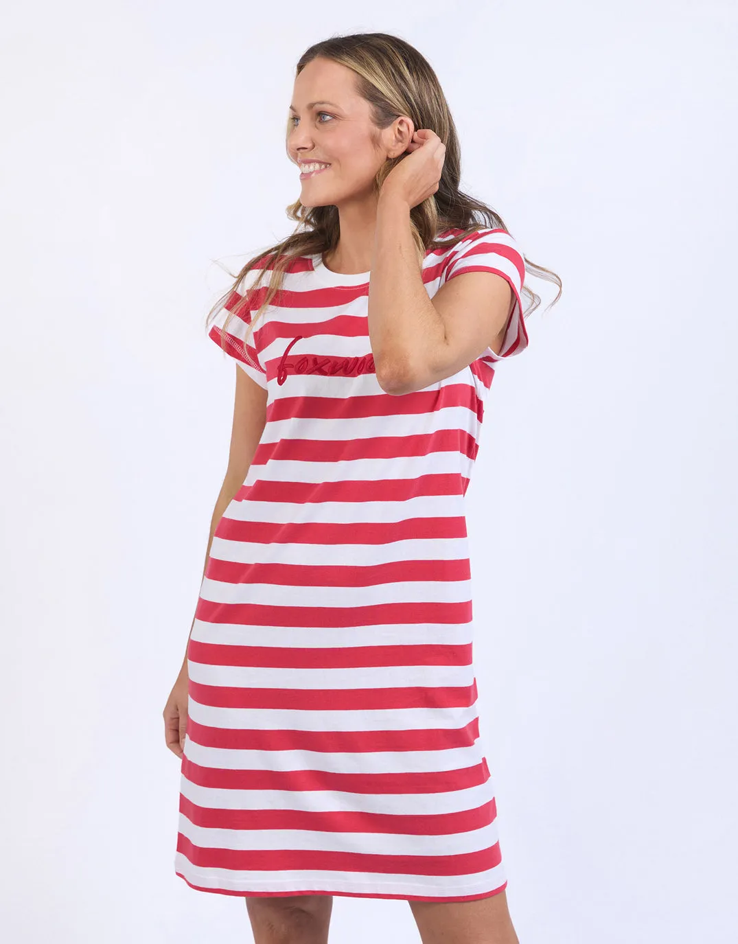 Signature Stripe Tee Dress - Crimson