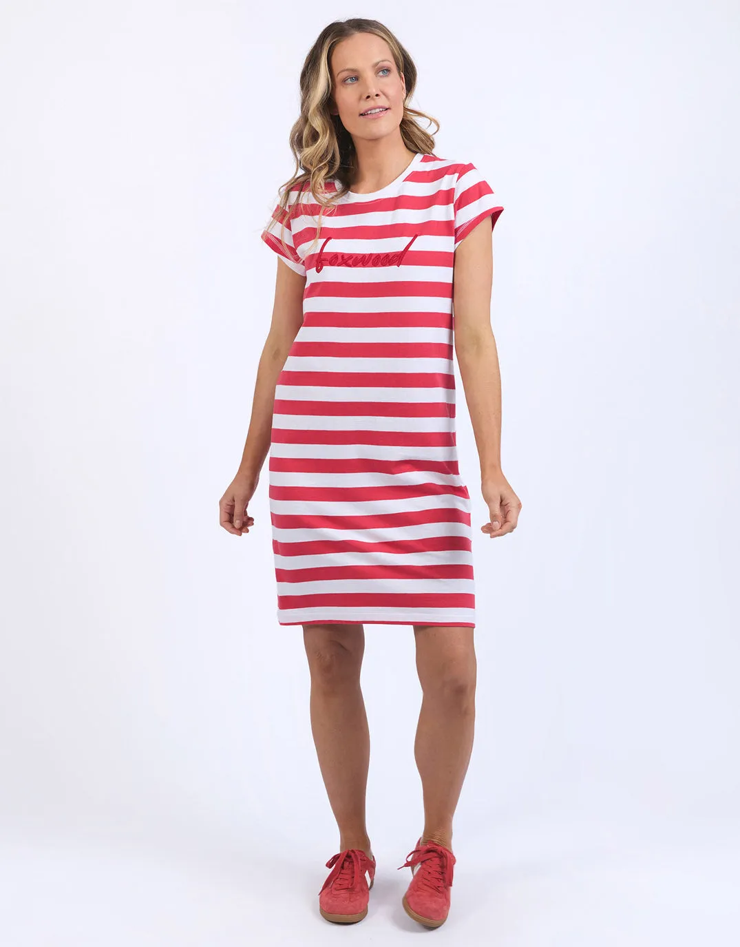 Signature Stripe Tee Dress - Crimson