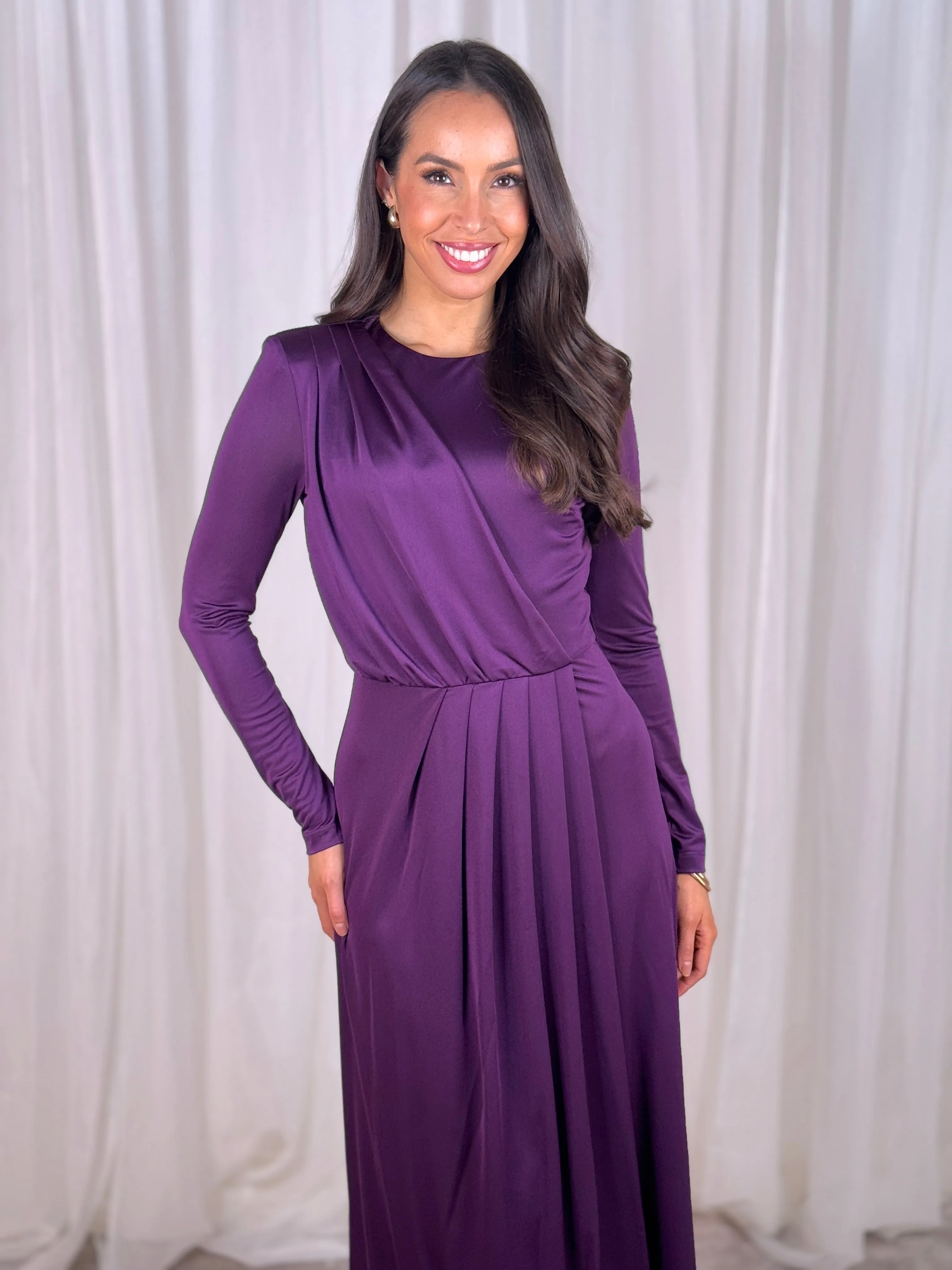 Sophia Drape Front Maxi Dress In Plum
