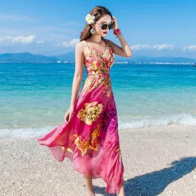 Summer High Quality Elegant Real Silk Beach Dress
