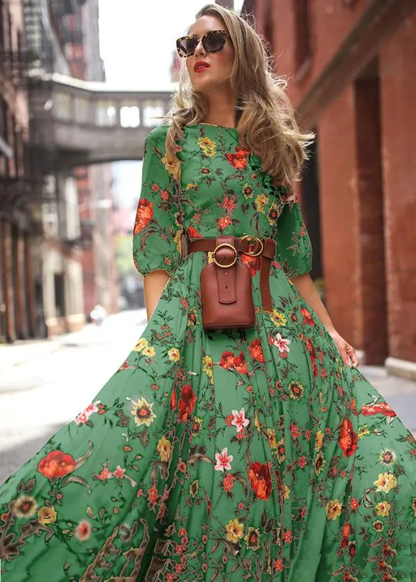 TastyHottie - Floral Round Neck Half Sleeves Bohemia Maxi Dress