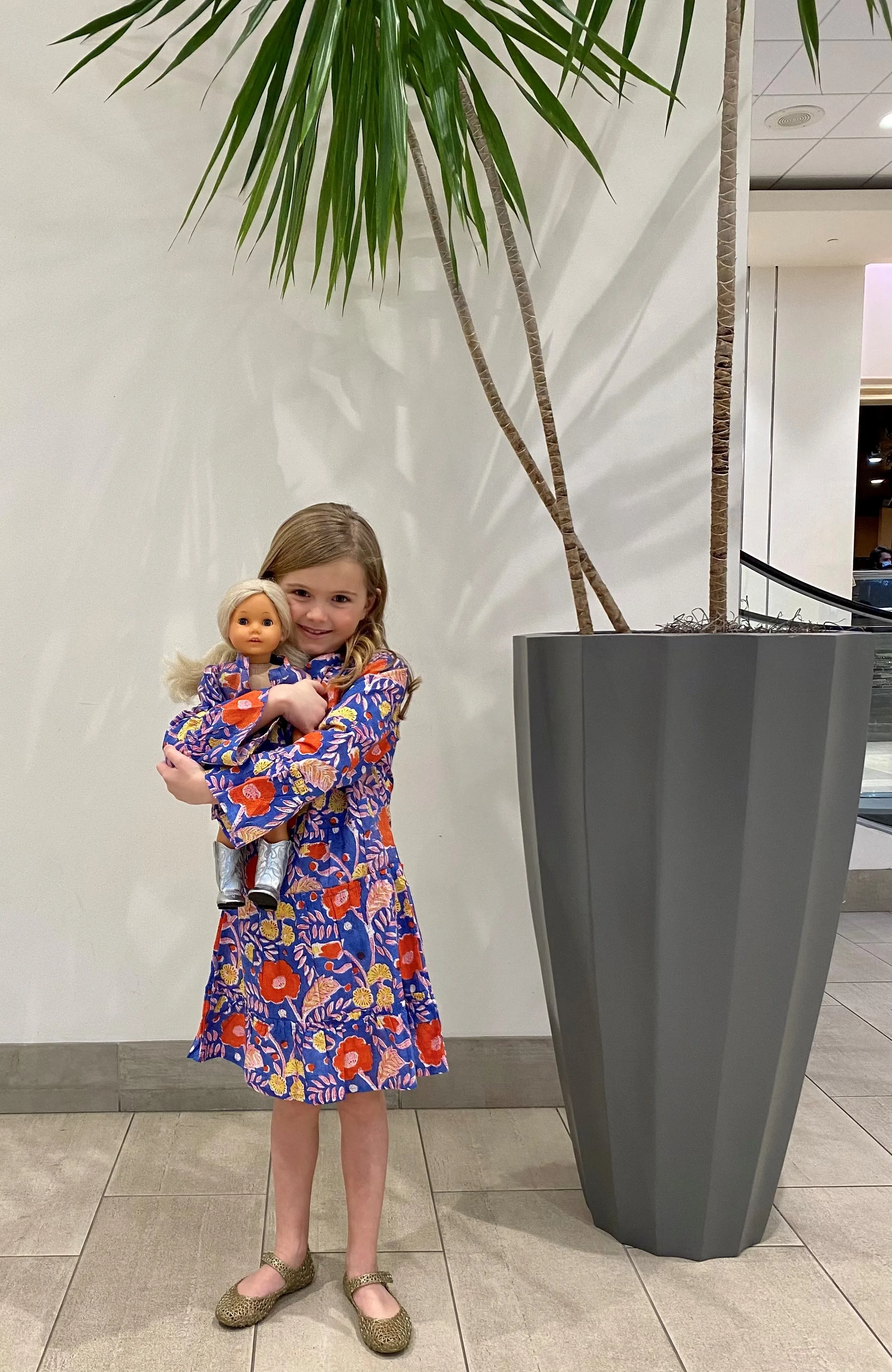 The Makayla Blue Iris Block Print Dress for Dolls