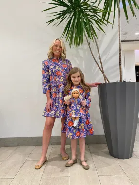 The Makayla Blue Iris Block Print Dress for Dolls