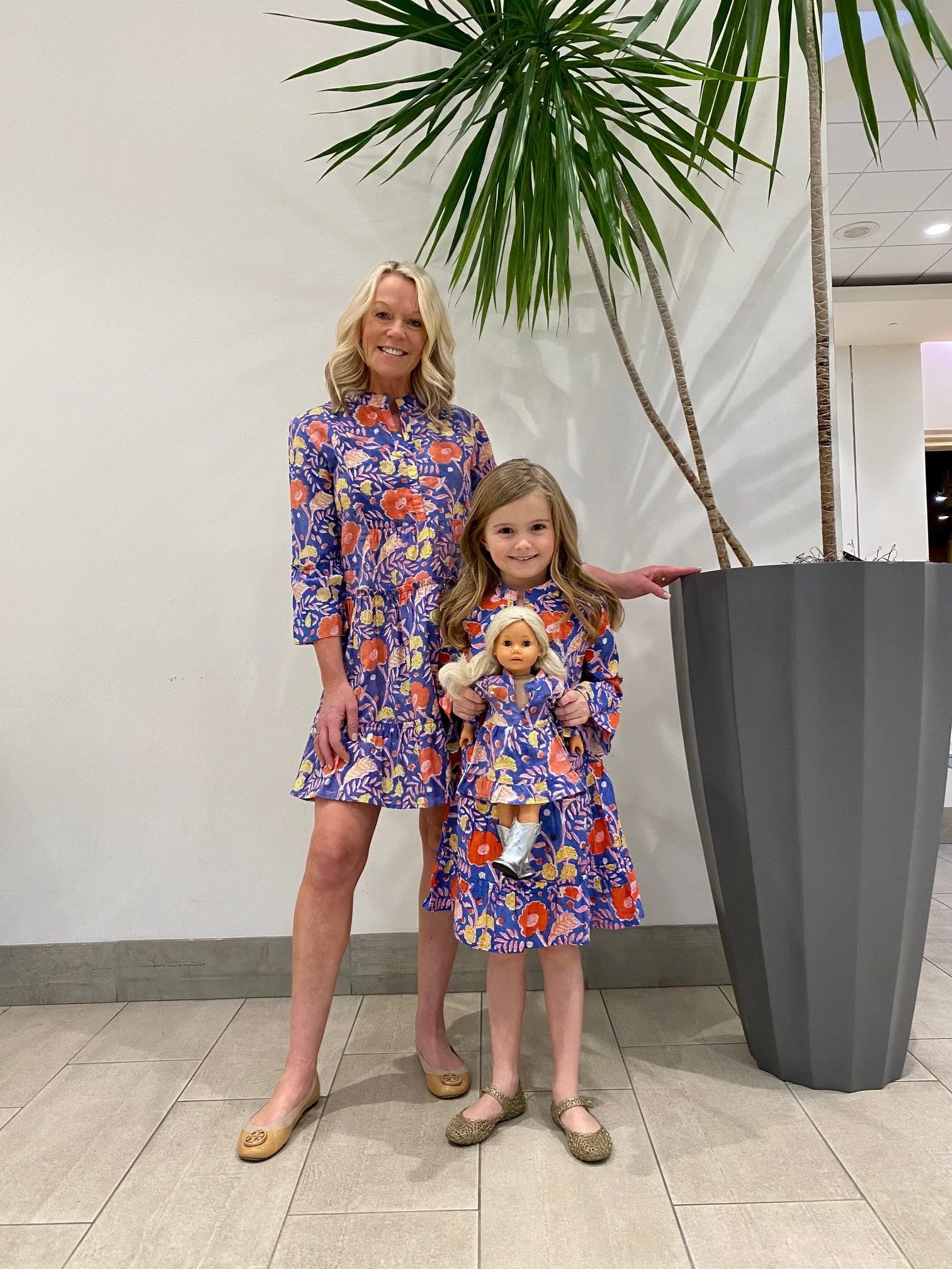 The Makayla Blue Iris Block Print Dress for Dolls