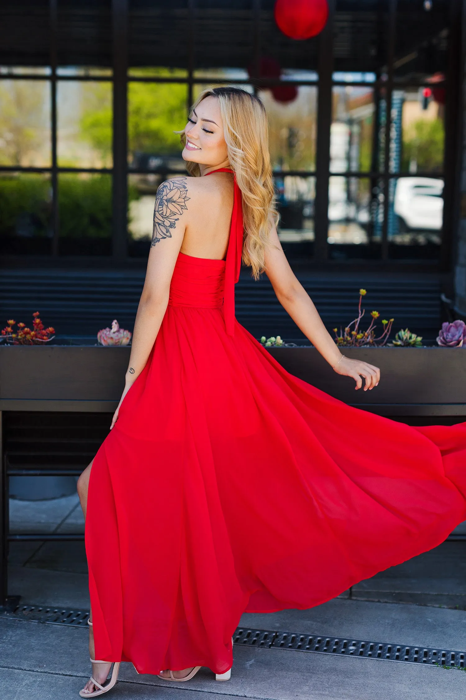 The Poppy Field Red Cut-Out Maxi Dress
