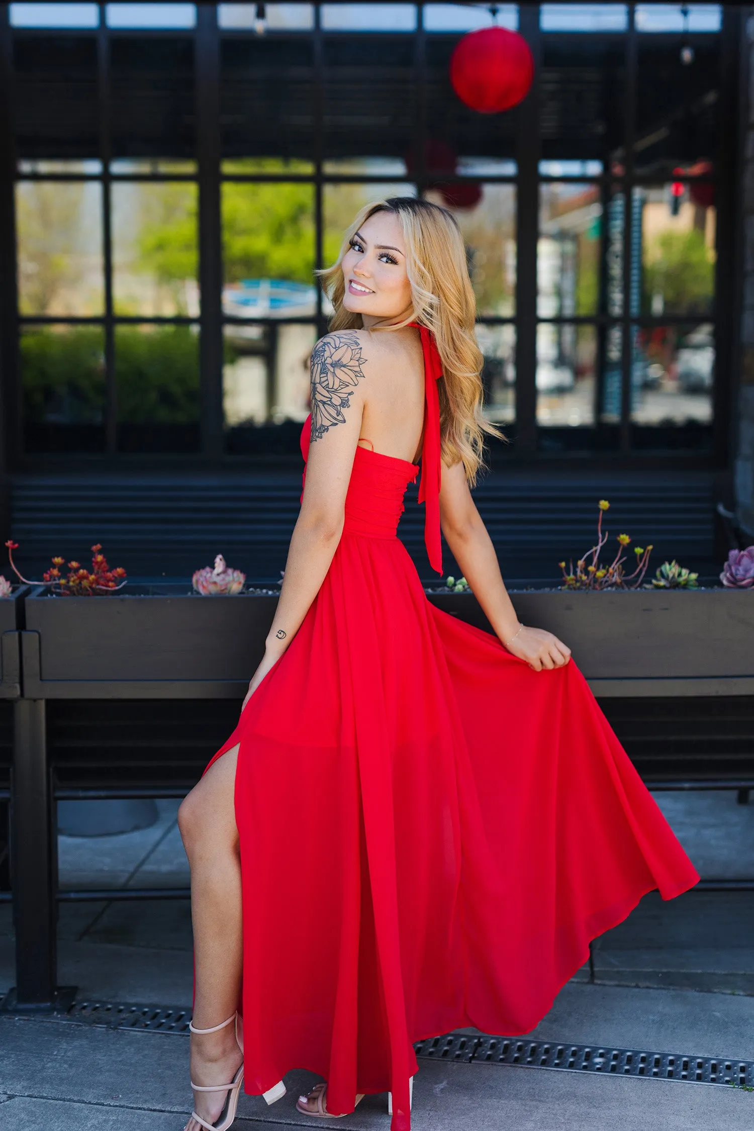 The Poppy Field Red Cut-Out Maxi Dress