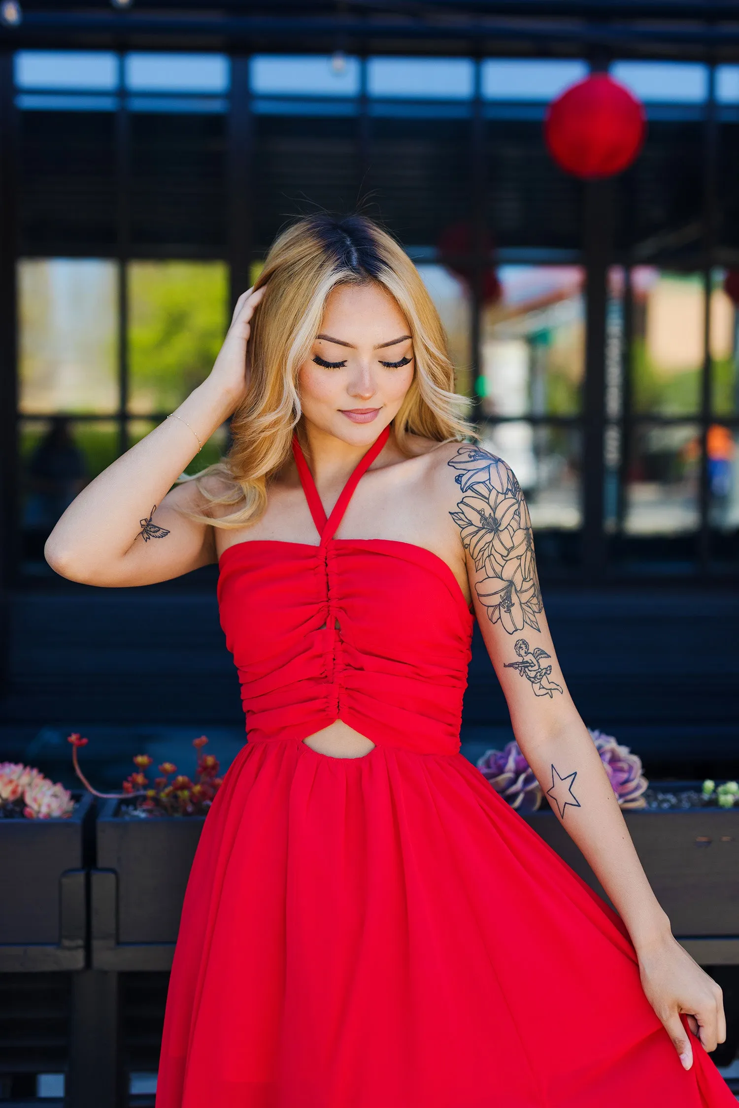 The Poppy Field Red Cut-Out Maxi Dress