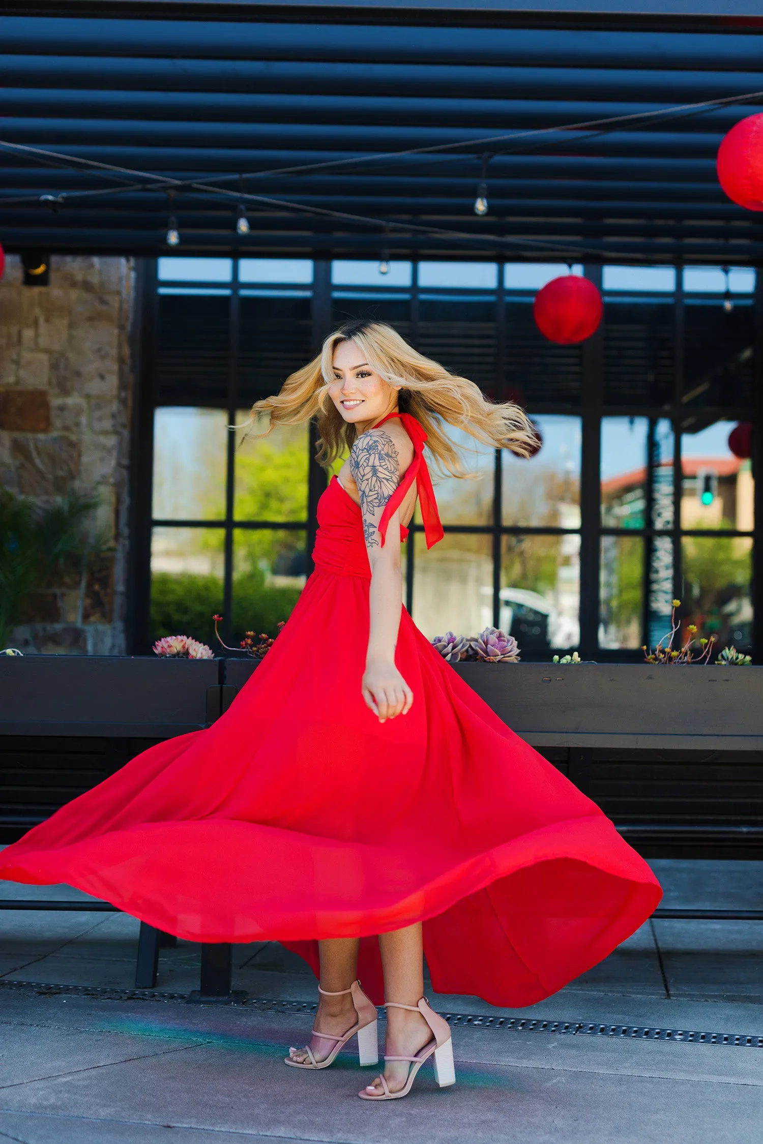 The Poppy Field Red Cut-Out Maxi Dress