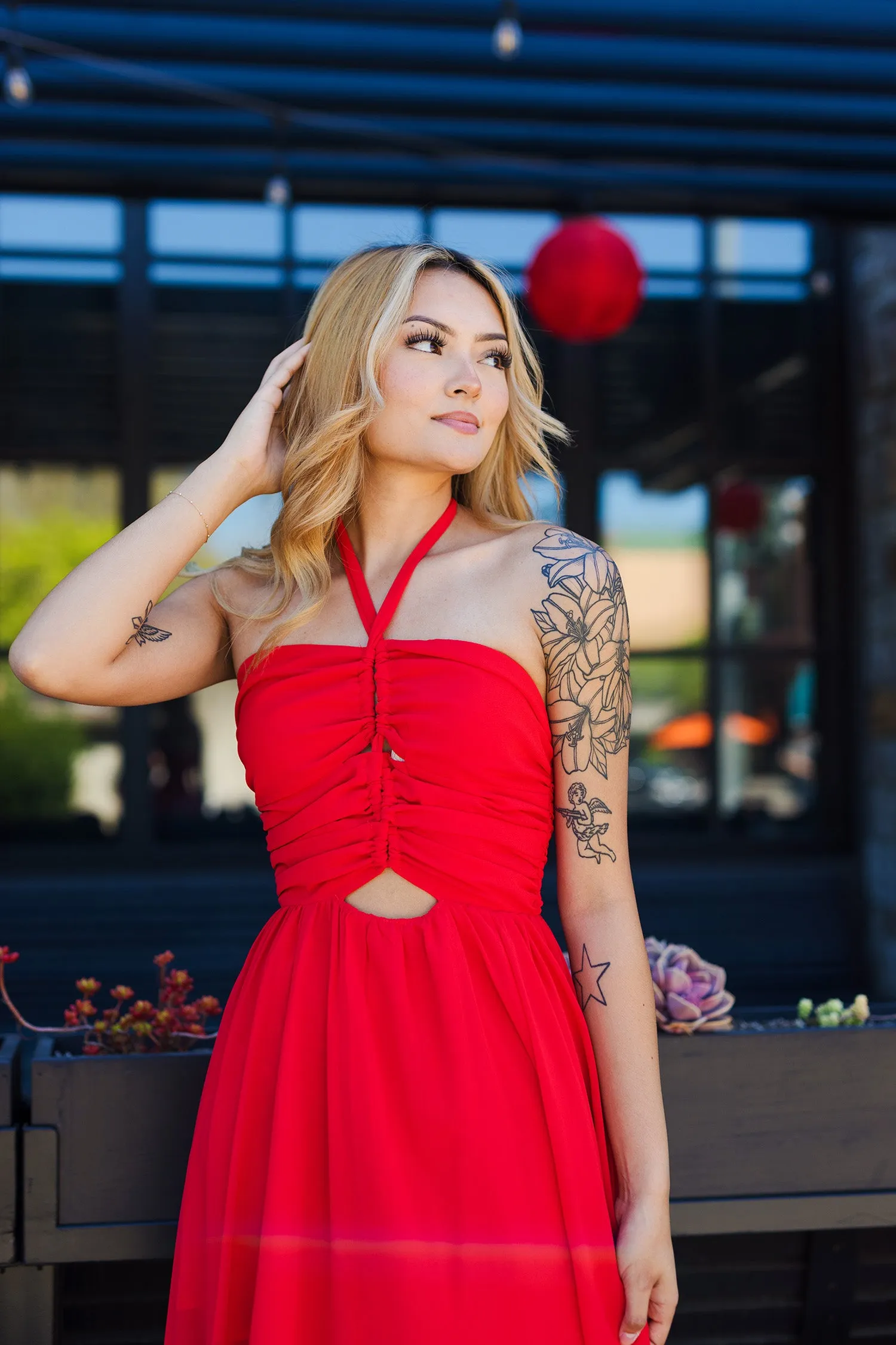 The Poppy Field Red Cut-Out Maxi Dress