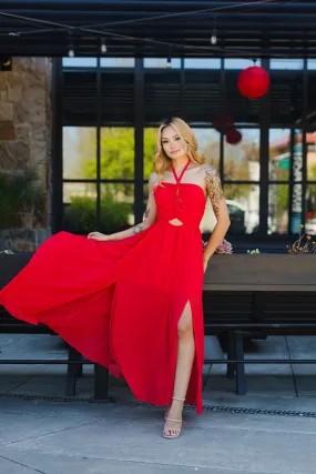 The Poppy Field Red Cut-Out Maxi Dress
