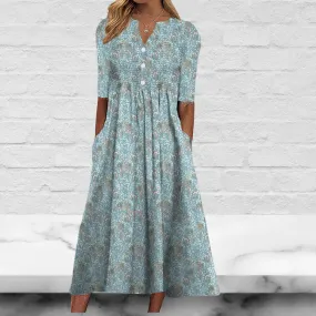V Neck Short Sleeves Floral Casual Dress