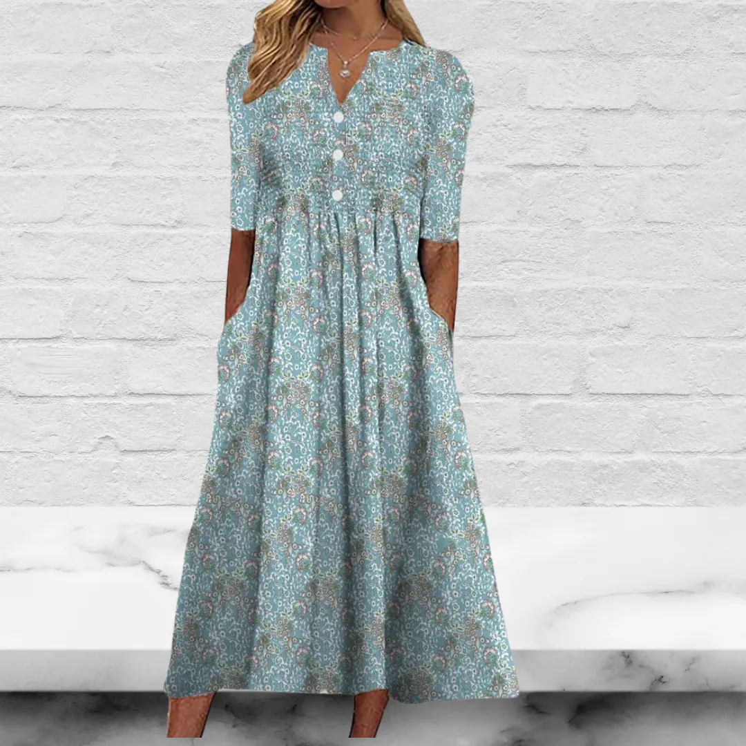 V Neck Short Sleeves Floral Casual Dress