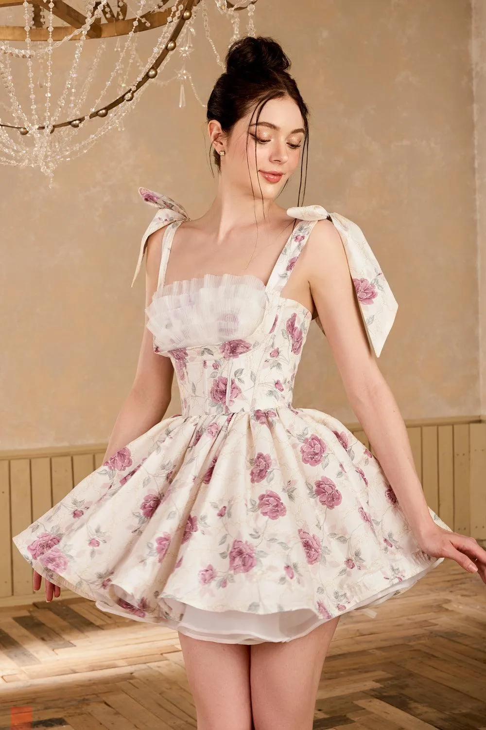 Valentine Fit and Flare Square Neck Silk Blend Mini Dress