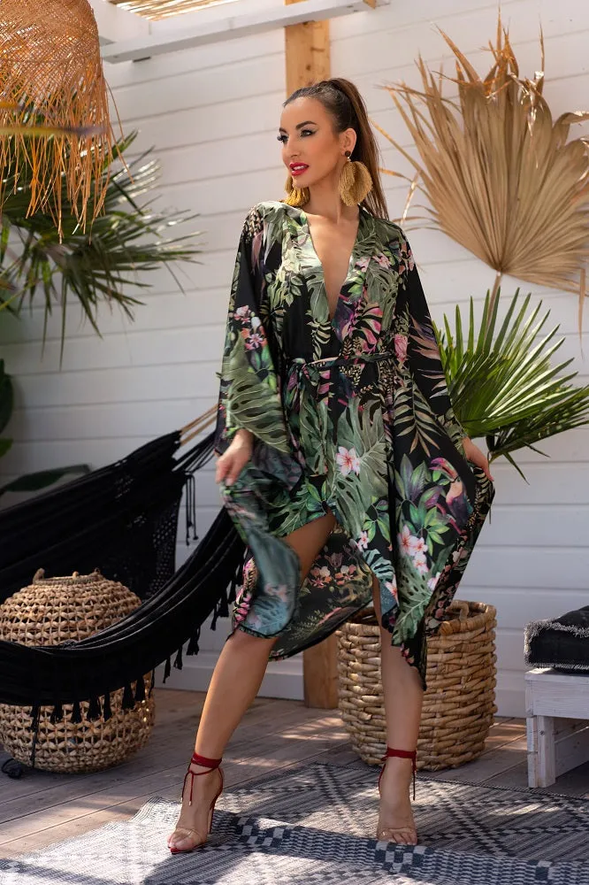 Womens Black Floral Swimwear Wrap ONE SIZE
