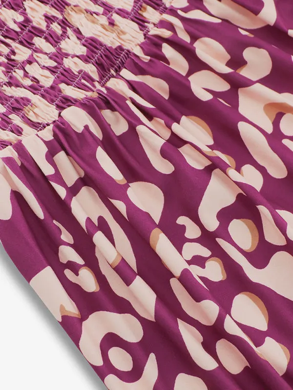Women’s elegant printed elastic suspender skirt holiday style French floral suspender long dress