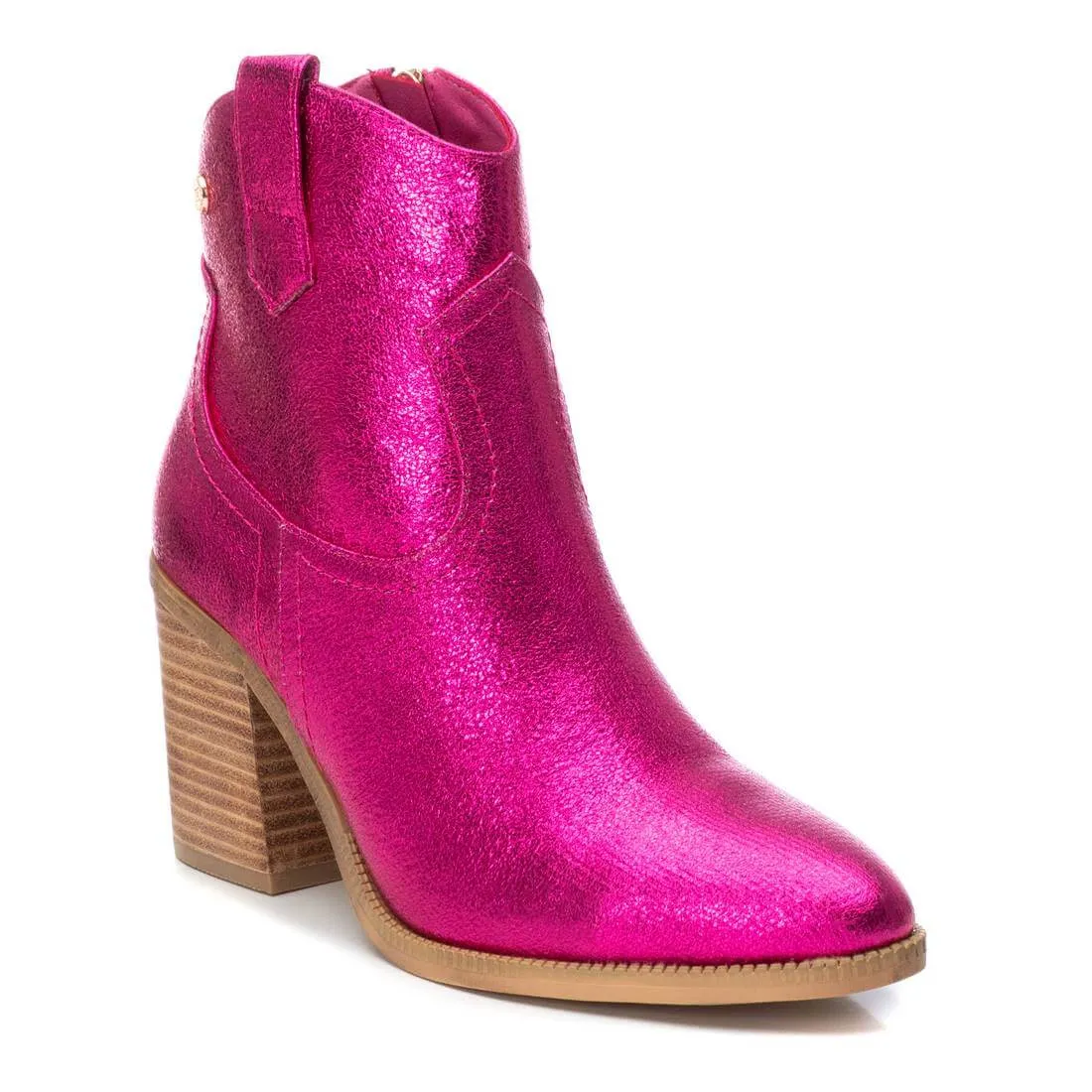 XTI Pink Metallic Western Summer Ankle Boots