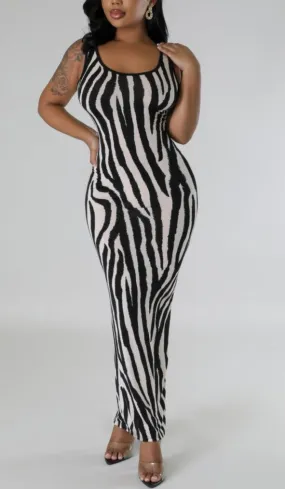 Zebra Print Fitted Maxi